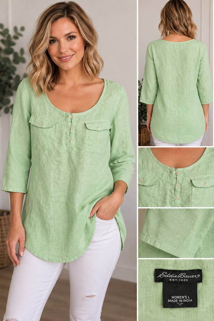 EDDIE Bauer XL Spring Green Linen Top